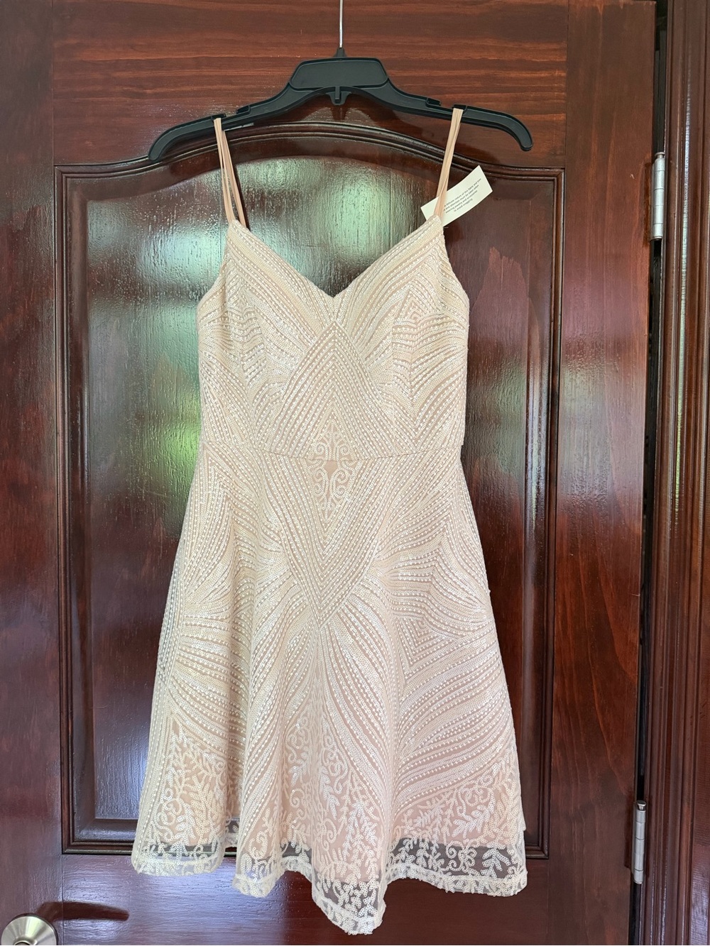 City Studio Blush Beaded Embellished Spaghetti-Strap sweetheart neckline Dress